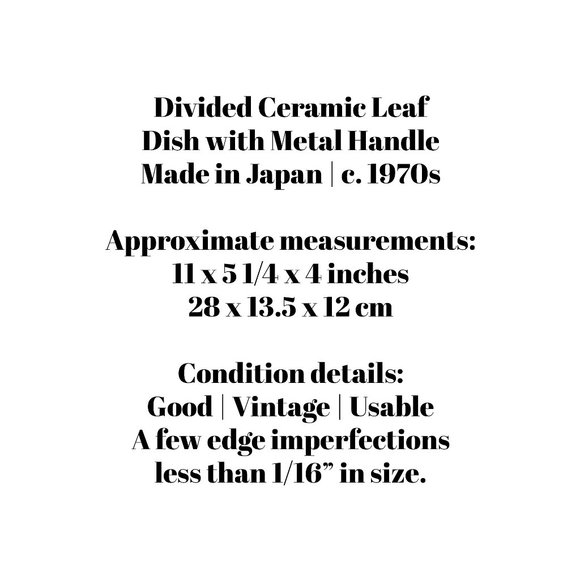 Divided Ceramic Double Leaf Shape Dish with Handle 70s Made in Japan - Picture 11 of 11